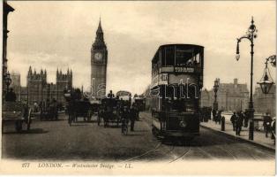 London, Westminster Bridge, double-decker tram / emeletes villamos a Westminster hídon