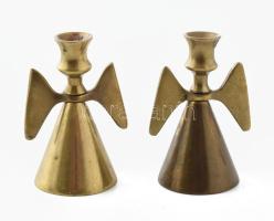 Stilizált angyalka gyertyatartó pár, bronz, m: 7 cm