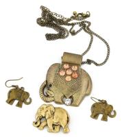Elefánt medálos bizsu nyaklánc + elefántos fülbevalópár és bross