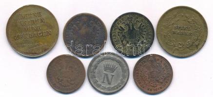 7db-os vegyes külföldi érme és zseton tétel, közte Ausztria 1858M 5/10kr Cu + 1860A 5/10kr Cu + 1859...