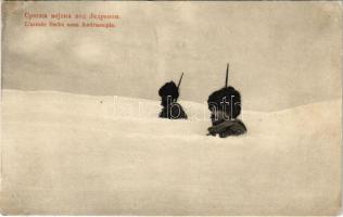 Larmée Serbe sous Andrianople / Szerb katonák hó alatt Edirne-nél Törökországban / WWI Serbian military, soldiers in snow in Turkey (Rb)