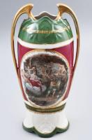 Szecessziós stílusú váza, matricás historizáló jelenettel, formaszámmal jelezve, kopással, m: 24 cm