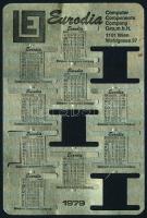 1979 Eurodia reklámos fém kártyanaptár kiszedhető hónapjelző táblákkal, hiányos 9x14 cm