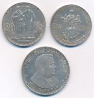 Szlovákia 1941. 20K Ag "Cirill és Metód" + 1944. 10K Ag "Templom kereszttel- Pribina gróf" + 50K Ag "Függetlenség 5. évfordulója" T:XF patina, az egyiken kis ph Slovakia 1941. 20 Korun Ag "St. Kyrill and St. Methodius" + 1944. 10 Korun Ag "Church with cross - Prince Pribina" + 50 Korun Ag "5th Anniversary of Independence" C:XF patina, small edge error on one