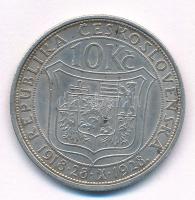 Csehszlovákia 1928. 10K Ag "Masaryk" T:XF patina Czechoslovakia 1928. 10 Korun Ag "Ma...