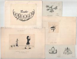 tAndor Loránt (1906-1966): Illusztráció (6db). Tus-akvarell, papír, jelzett, 17x14 cm-ig