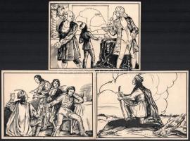 F. Györffy Anna (1915-2006): 6 db illusztráció. Tus, vegyes technika. részben jelzettek. 20x13 cm-ig