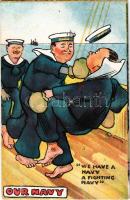 1908 Boxoló brit matrózok / Our Navy: We have a navy a fighting navy British Navy art postcard with boxing mariners s: Alf Hilton