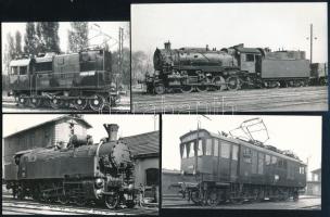 Régi gőz- és villanymozdonyok, 4 db modern előhívás, 8×11és 9×17 cm közötti méretekben / Vintage locomotives modern photos