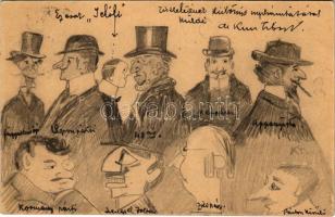 1904 Dr. Kun Tibor által ceruzával készített karikatúra a pártokról és képviselőikről (EK)
