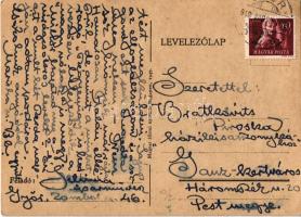 1948 "Kitelepítési gondnok" Schima Bandi győri iparművész által írt és rajzolt képes level...