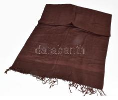 Pashmina sál, sötétbarna, rojtos, jelzett (70% Pashmina, 30% Silk), kb. 190x75 cm
