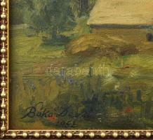 Bóka Dezső (1935-): Faluvége, 1952. Olaj, karton, jelzett. Apró sérüléssel. Dekoratív fakeretben, 22...