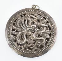 Ezüst(Ag) sárkányos medál, jelzett, d: 4,5 cm, nettó: 14 g