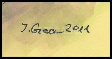 Stefan Grecu (?-?): Szentendrei templom. Akvarell, tus, papír, jelzett, 21x15 cm