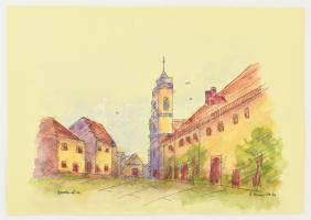 Stefan Grecu (?-?): Szentendre, utcarészlet. Akvarell, tus, papír, jelzett, 21x15 cm