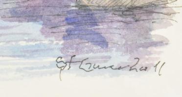 Stefan Grecu (?-?): Budapesti részlet. Akvarell, tus, papír, jelzett, 15x23,5 cm