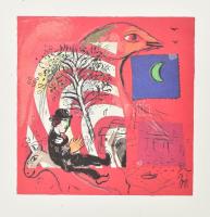 Marc Chagall (1887-1985): The Rainbow (A szivárvány). Színes nyomat, papír, jelzés nélkül, 14x14 cm