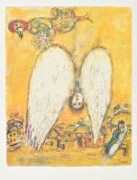 Marc Chagall (1887-1985): The Female Angel (A női angyal). Színes nyomat, papír, jelzett a nyomaton, 18x14 cm