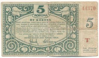 Sopron 1919. 5K pénztárjegy T 44370 sorszámmal, Soproni Hitelbank RT. szárazbélyegzővel T:VG szakadás, a hajtás mentén anyagkopás  Adamo SOP6.1.2