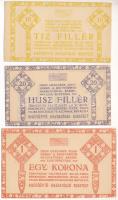 Budapest ~1919-1925. 10f + 20f + 1K "Kikötőépítő Igazgatóság" II. kiadás, mindhárom sorszá...