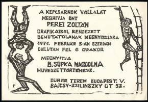 Perei Zoltán (1913-1992), 3 oldalas kép kihajtható meghívón: Meghívó Képcsarnok Dürer termébe rendez...