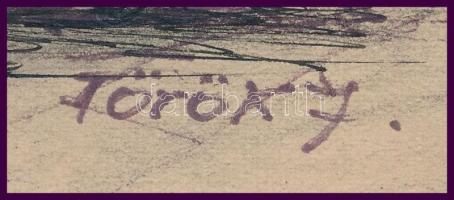 Török J jelzéssel: Csatajelenet. vegyes technika, papír. 25,5x19 cm