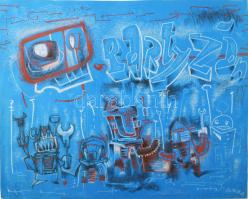 Petro jelzéssel: Jelenet. Vegyes technika, papír. Kissé sérült. 50x60 cm.