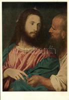 1961 Bozsó János festőművész saját kézzel írt, postán küldött színes tiziano festményt ábrázoló repr...