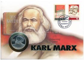 Szovjetunió 1983. 1R Karl Marx érmés borítékban, bélyegzéses bélyeggel, német nyelvű leírással T:PP Soviet Union 1983. 1 Rouble Karl Marx in coin envelope with stamp and cancellation, with German description C:PP Krause Y#191.1