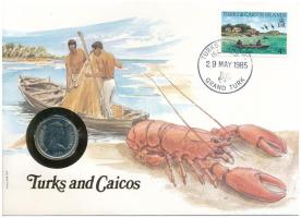 Turks- és Caicos-szigetek 1981. 1/4C felbélyegzett borítékban, bélyegzéssel, német nyelvű leírással T:UNC Turks and Caicos Islands 1981. 1/4 Crown in envelope with stamp and cancellation, with German description C:UNC