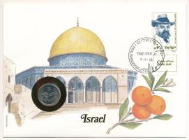 Izrael 1982. 1/2Sh Cu-Ni felbélyegzett borítékban, bélyegzéssel T:UNC  Israel 1982. 1/2 Sheqel Cu-Ni in envelope with stamp, cancellation C:UNC