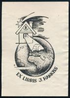 Menyhárt József (1901-1976): Ex libris J. Hankiss. Fametszet, papír, jelzett a metszeten, 7,5x5 cm