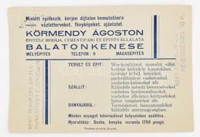 cca 1930 Balatonkenese Körmendy építővállalat reklámos levelezőlap