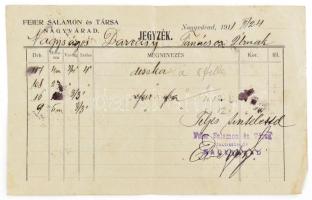 Nagyvárad, Feier Salamon épület- és tüzifa termelők céges számla