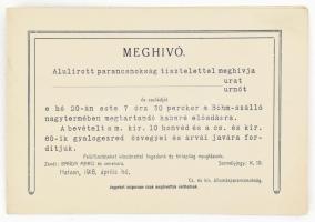 1918 Hatvan, honvédparancsnokság meghívója mulatságra a program leírásával 4 p