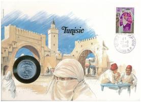 Tunézia 1983. 5M, felbélyegzett borítékban, bélyegzéssel, német nyelvű leírással T:UNC Tunisia 1983. 5 Millim in envelope with stamp and cancellation, with German description C:UNC