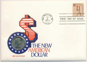 Amerikai Egyesült Államok 1979P 1D Cu-Ni &quot;Susan B. Anthony&quot; boríték első napi bélyeggel és bélyegzéssel T:UNC USA 1979P 1 Dollar Cu-Ni &quot;Susan B. Anthony&quot; envelope with first day of issue stamp and cancellation C:UNC