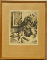 Kiss Terézia (1928-): Íriszek rézkarc, szignált keretben 42x52 cm