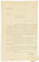 1916 Bp., Teleszky János (1868-1939) pénzügyminiszter által aláírt levél, Kahla Frigyes kohómérnöknek, papírfelzetes pecséttel, hajtott