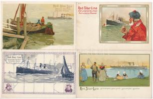 Red Star Line - 4 db régi litho hajós reklám képeslap / 4 pre-1945 litho advertising postcards of a ship company