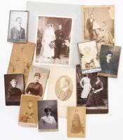 cca 1870-1900 12 db vegyes keményhátú fotó, benne fekete férfi magyar nejével (sérült)