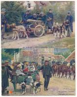 5 db RÉGI belga képeslap kutyás kocsikkal / 5 pre-1945 Belgian postcards with dog carts