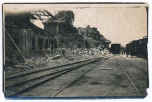 1945 Szeged lebombázott vasúti pályaudvar fotó 4x6 cm