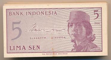 Indonézia 1964. 5s (101x) sorszámkövető sorozatokkal T:AU közte kevés F  Indonesia 1964. 5 Sen (101x) with consecutive serials C:AU with few Fs