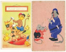 36 db főleg MODERN motívum képeslap vegyes minőségben: beöltözött állatok / 36 mostly modern motive ...