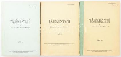 Tájékoztató a bűnözésről és bűnüldözésről, össz 3 kötet: 1967, 1968, 1969. Szolgálati használatra! Bp., é.n., BM Bűnügyi Nyilvántartó és Statisztikai Osztálya és Legfőbb Ügyészség Titkársága. Sokszorosított gépirat. Kiadói papírkötésben, kissé sérült gerincekkel.