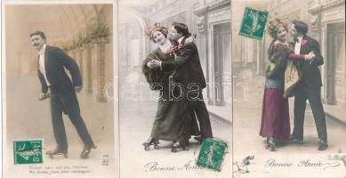 6 db régi francia képeslap: sport, görkorcsolyázás / 6 pre-1945 French postcards: sport, roller skat...