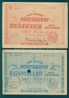 1946. Pénztárjegy Adópengő teljes sor 10.000AP (2x), 100.000AP, 1000.000AP, 10.000.000AP érvénytelen...