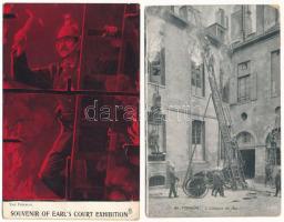 9 db régi francia képeslap vegyes minőségben: tűzoltók / 9 pre-1945 French postcards in mixed qualit...